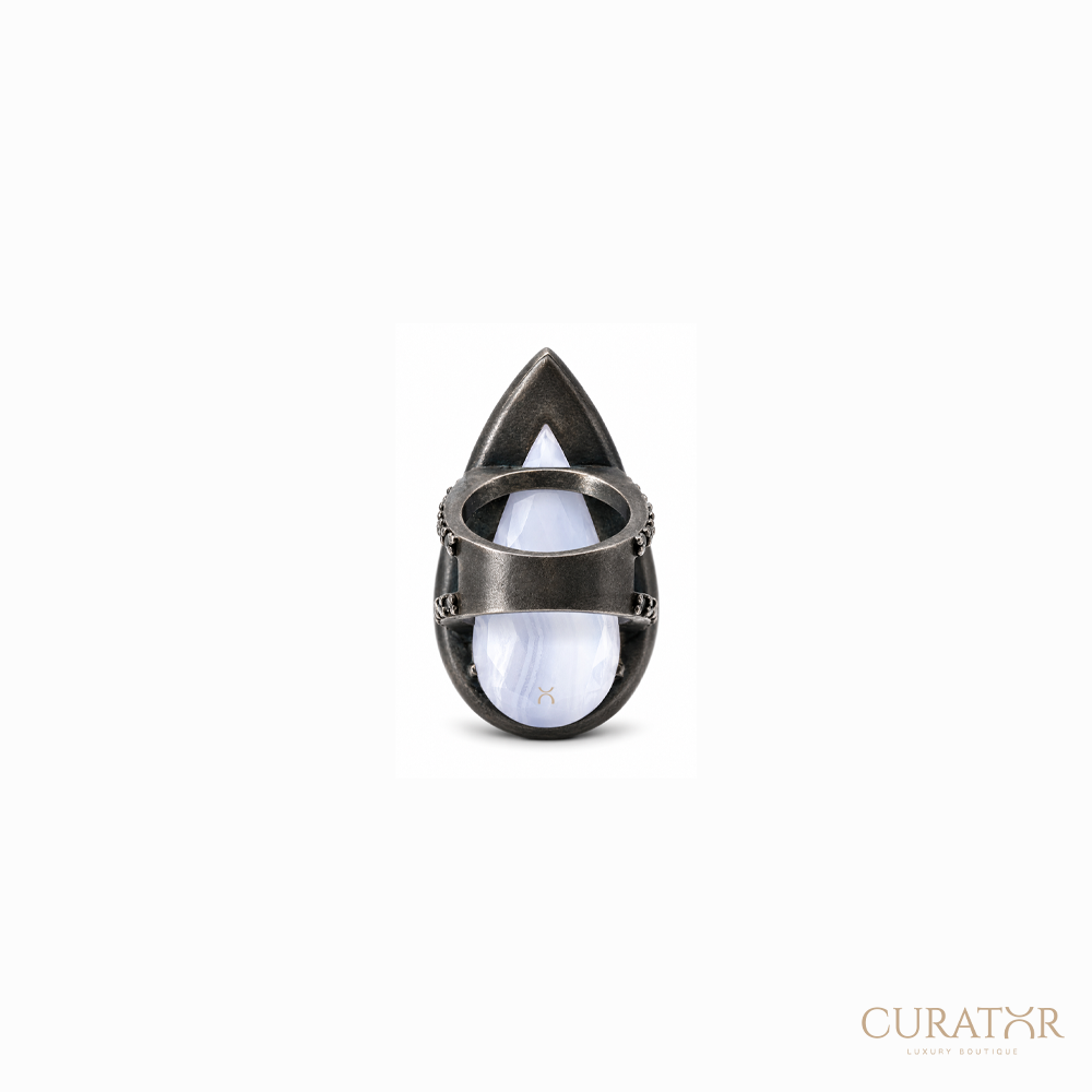 Anil Arjandas Jewels: Blue Lace Agate Pear-Shaped Statement Ring