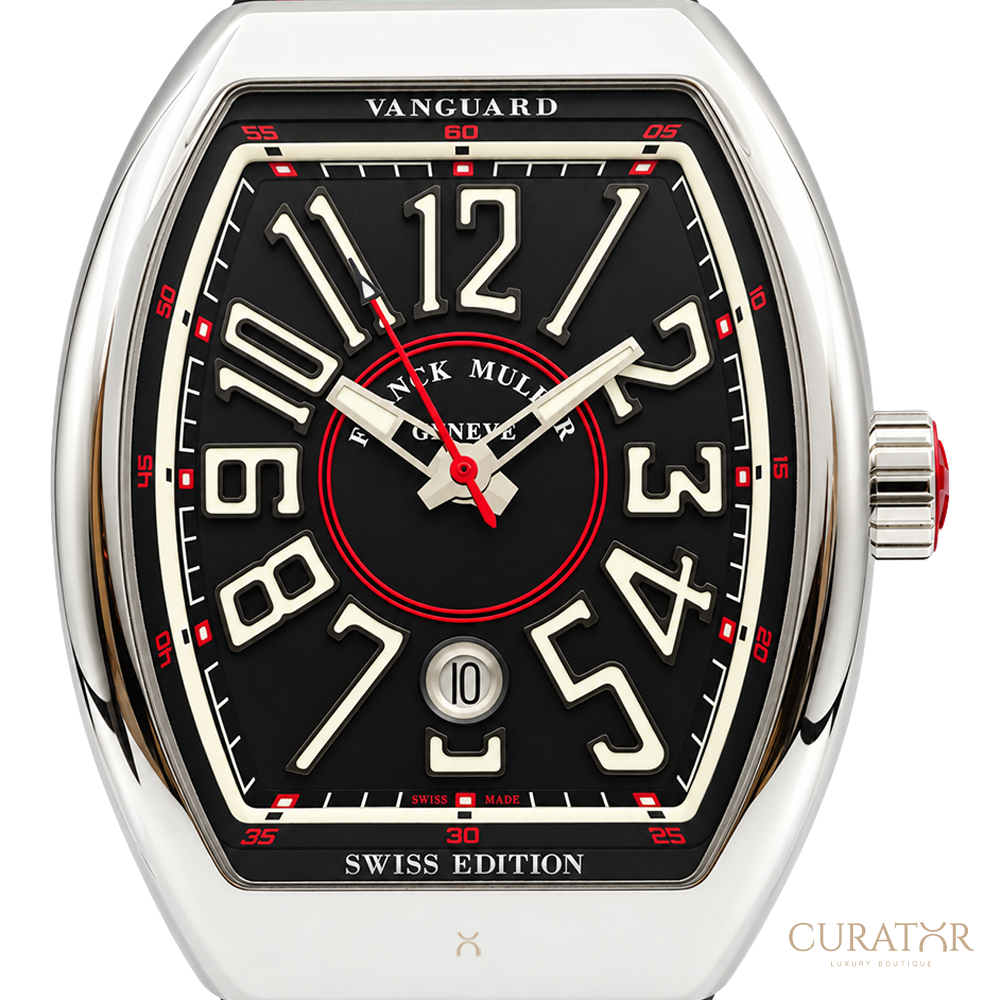 Franck Muller Vanguard Swiss Edition Stainless Steel Red Accents Date Watch