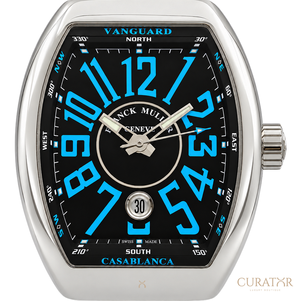 Franck Muller Vanguard Casablanca Stainless Steel Black Dial Blue Accents Watch