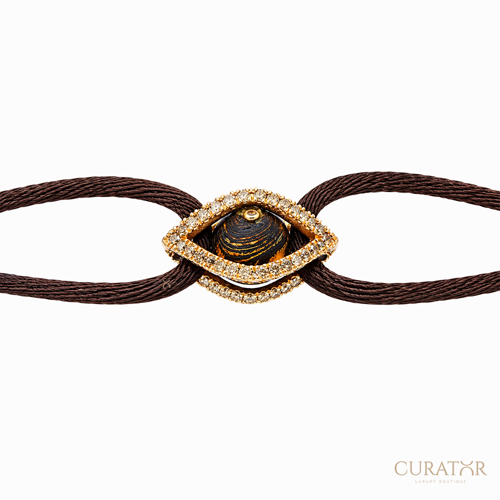 Anil Arjandas Jewels: Skeleton Pumped Evil Eye TPT Carbon & Brown Diamond Silk Cord Bracelet
