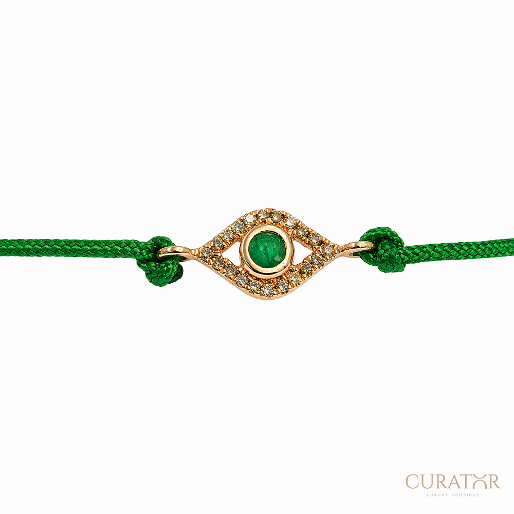 Anil Arjandas Jewels: Mini Evil Eye Diamond & Emerald Gold Macramé Bracelet