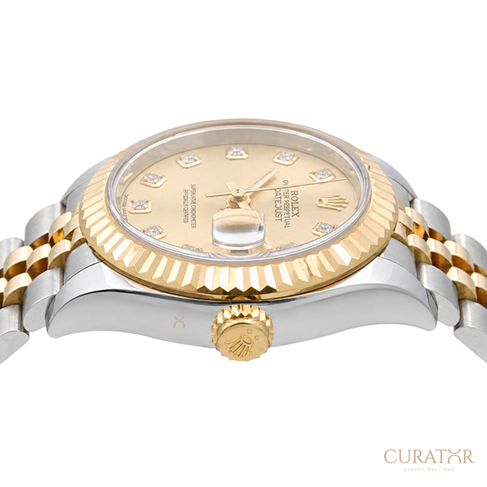 Title Page Rolex Lady-Datejust 28 Yellow Rolesor Champagne Diamond Dial