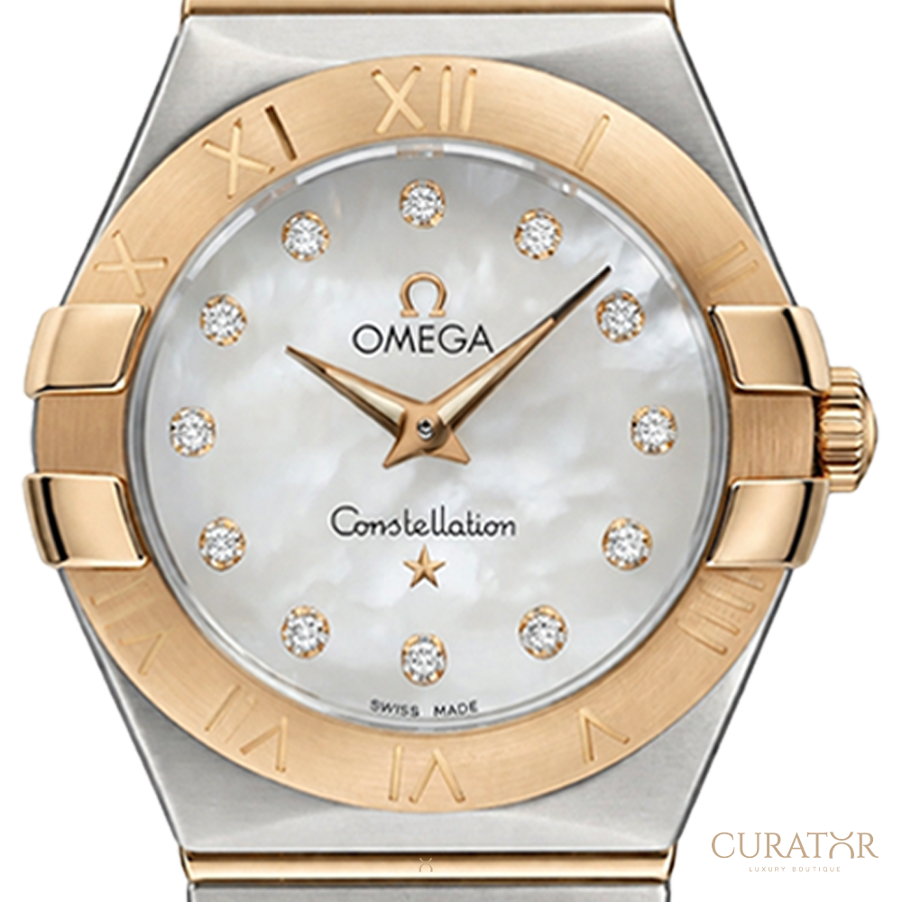 Omega Constellation 27mm MOP Diamond Dial Steel Gold