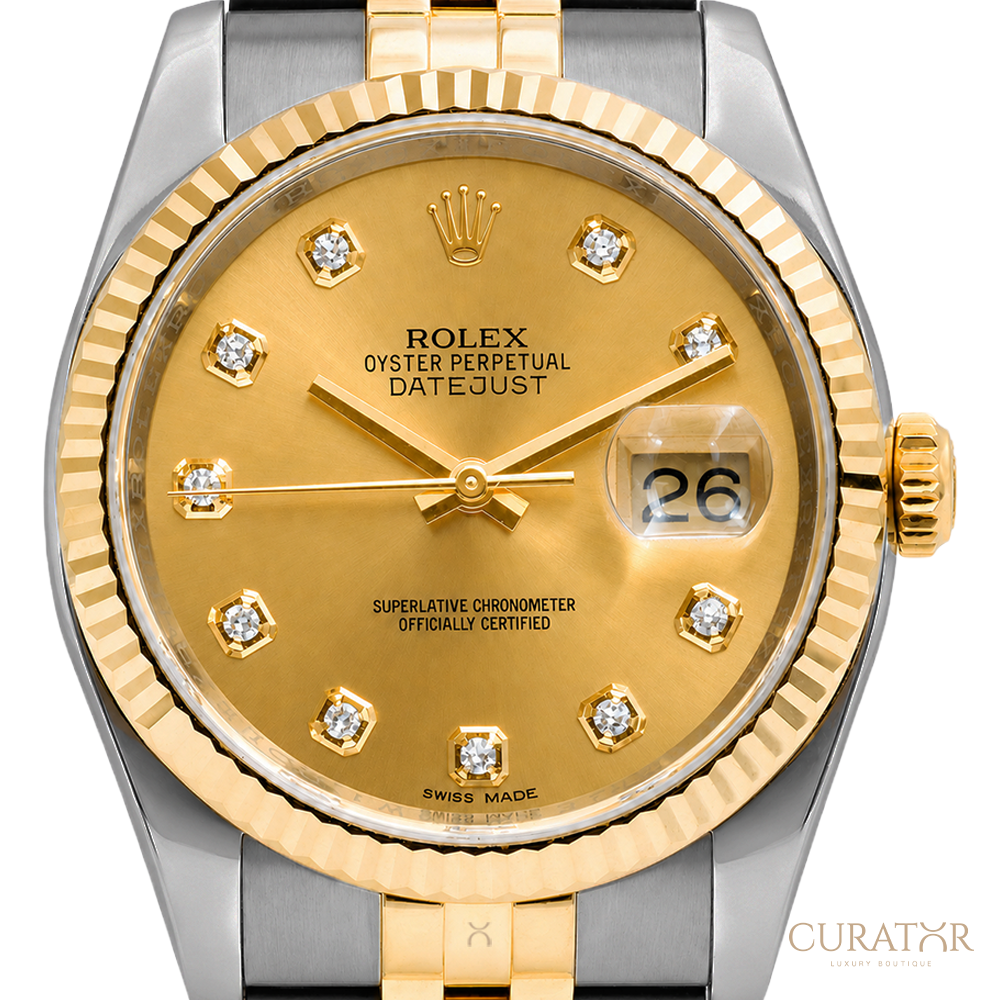 Rolex Datejust 36 Yellow Rolesor Champagne Diamond Dial