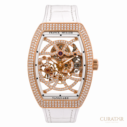 Franck Muller Vanguard Skeleton 18K Rose Gold Full Diamond 35mm