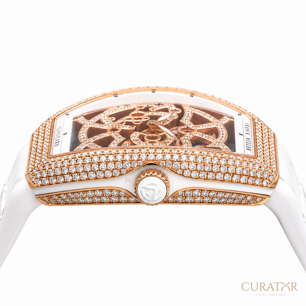 Franck Muller Vanguard Skeleton 18K Rose Gold Full Diamond 35mm
