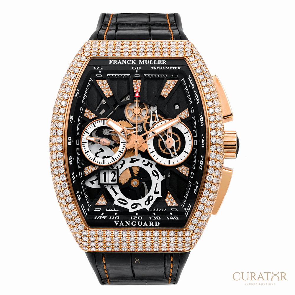 Franck Muller Vanguard Chronograph Skeleton Diamond 18k Rose Gold 45mm