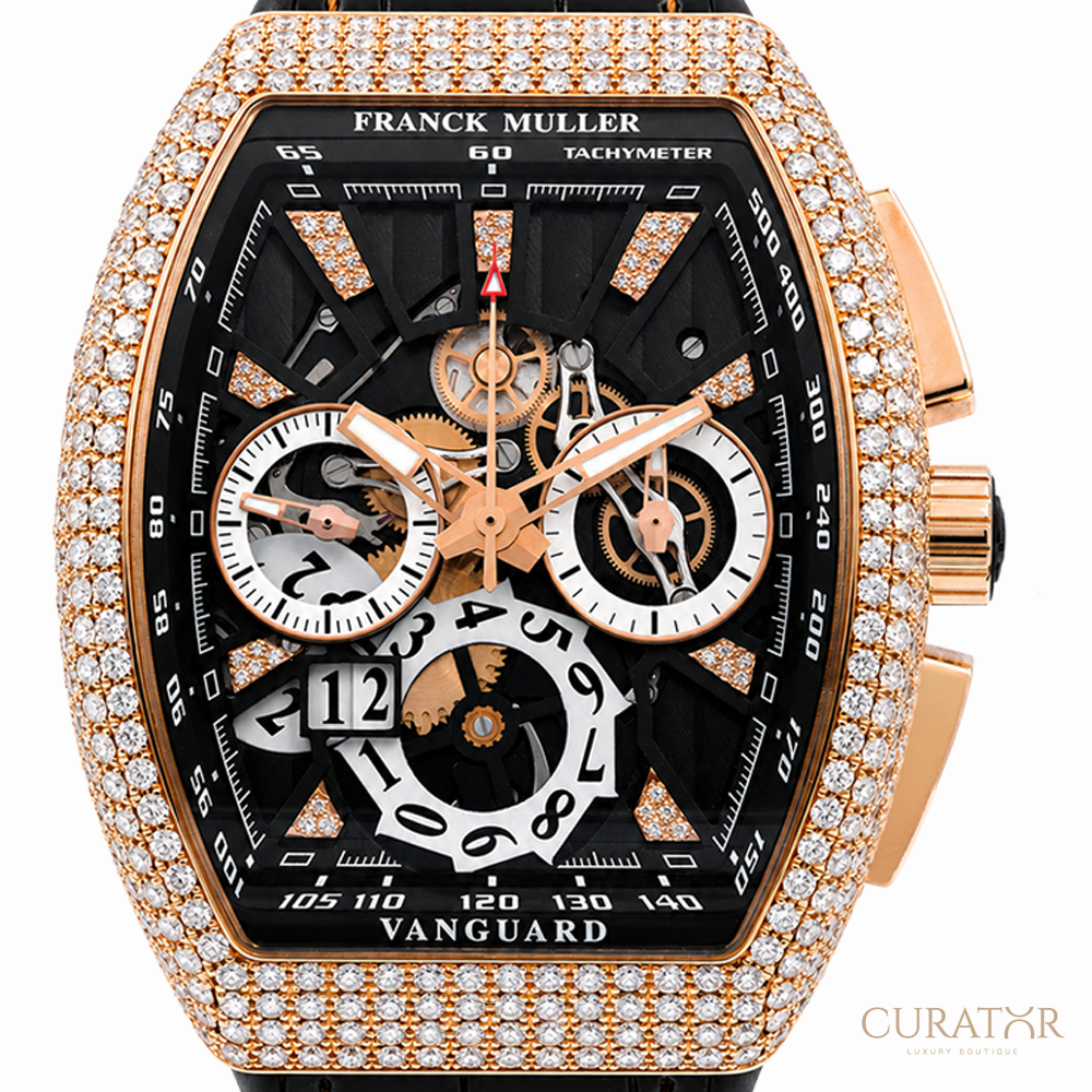 Franck Muller Vanguard Chronograph Skeleton Diamond 18k Rose Gold 45mm
