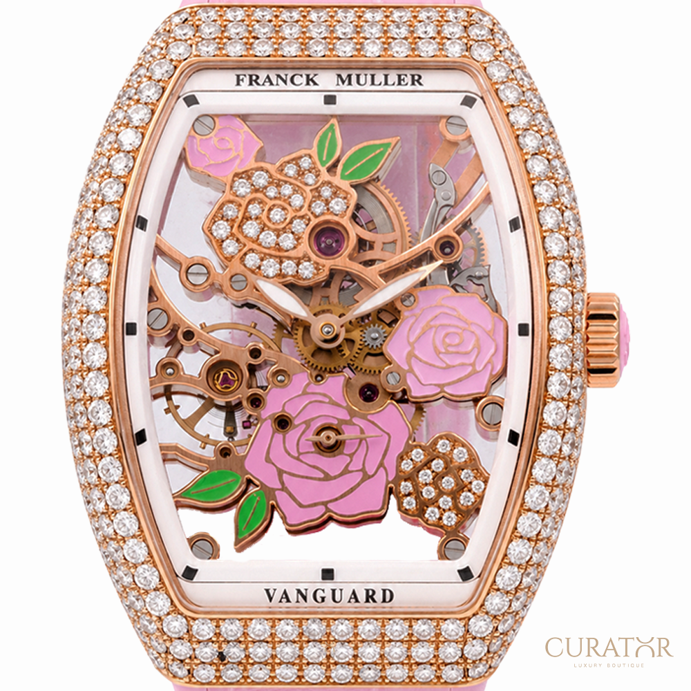 Franck Muller Vanguard Rose Skeleton Diamond 18k Rose Gold 35mm