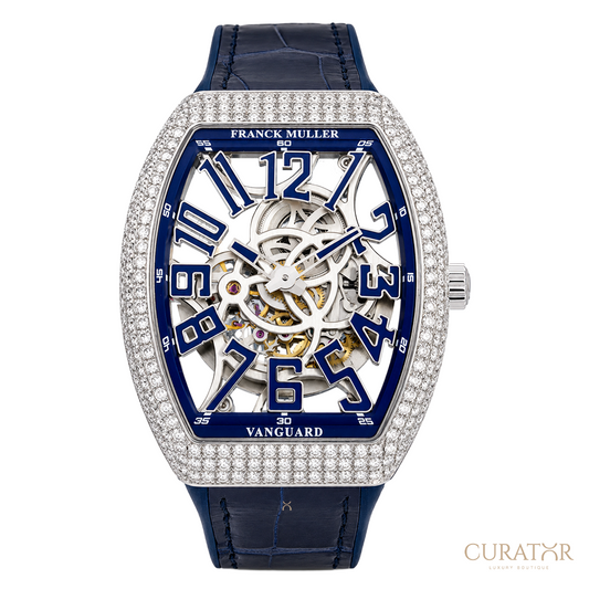 Franck Muller Vanguard 7-Days Power Reserve Skeleton Diamond & Blue