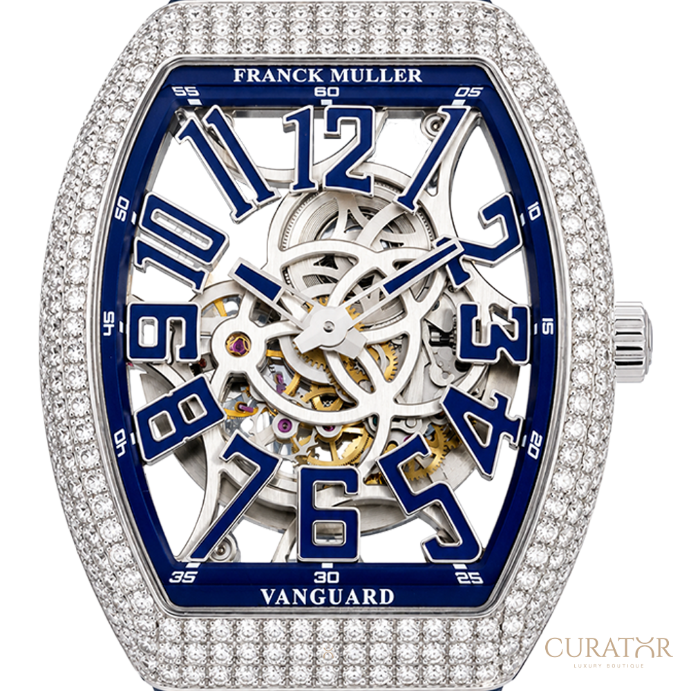 Franck Muller Vanguard 7-Days Power Reserve Skeleton Diamond & Blue