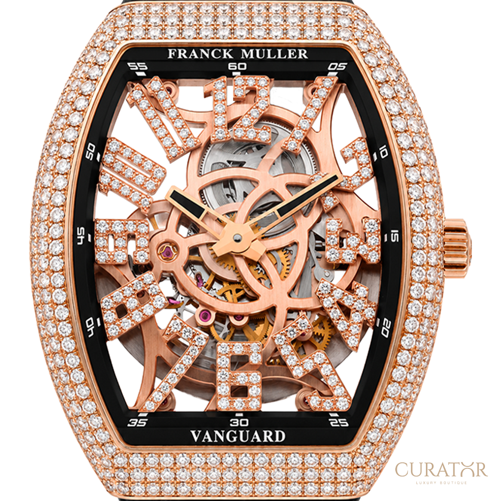 Franck Muller Vanguard 7-Days Power Reserve Skeleton Rose Gold Diamond