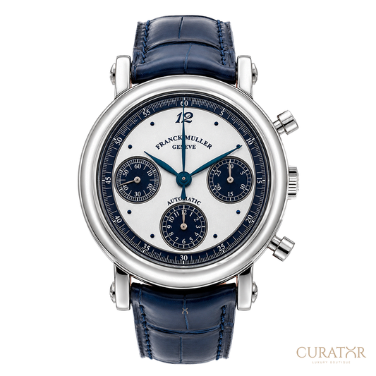Franck Muller Round Chronograph 18K White Gold Blue Accent