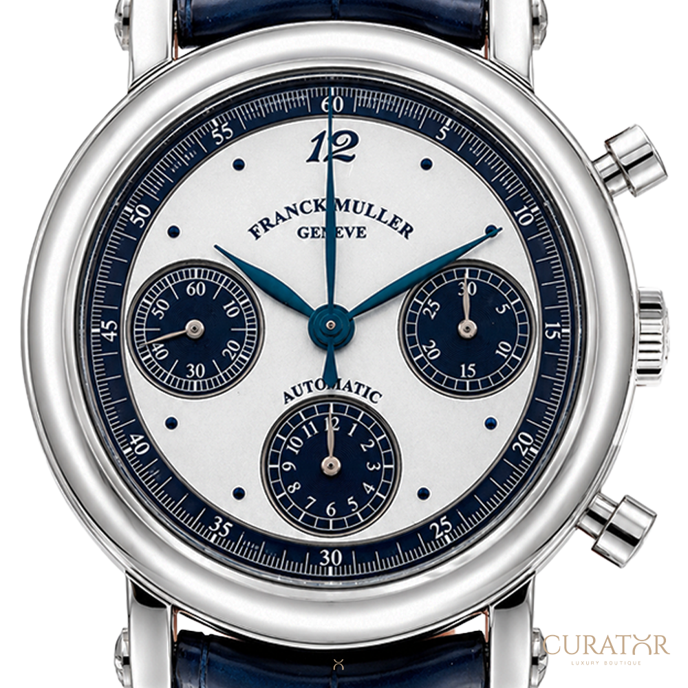 Franck Muller Round Chronograph 18K White Gold Blue Accent