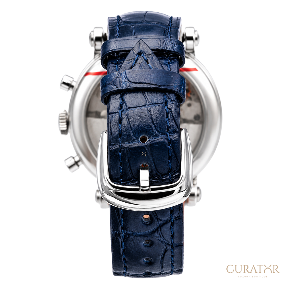 Franck Muller Round Chronograph 18K White Gold Blue Accent