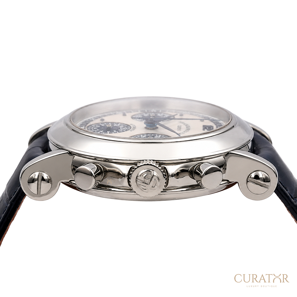 Franck Muller Round Chronograph 18K White Gold Blue Accent