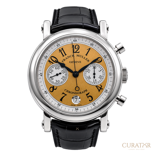 Title Page Franck Muller Round Chronograph Date 18K White Gold Yellow Dial 39mm