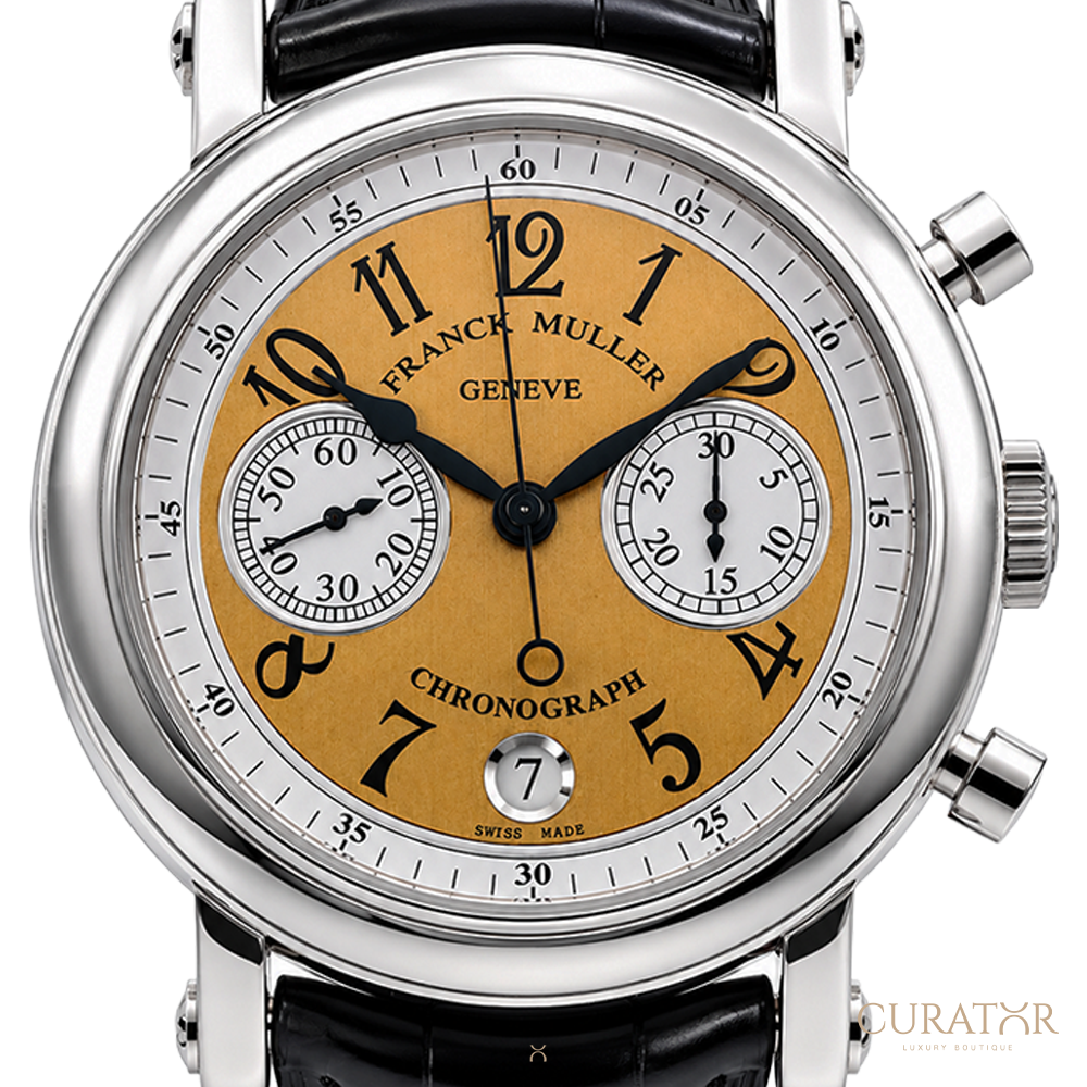 Title Page Franck Muller Round Chronograph Date 18K White Gold Yellow Dial 39mm