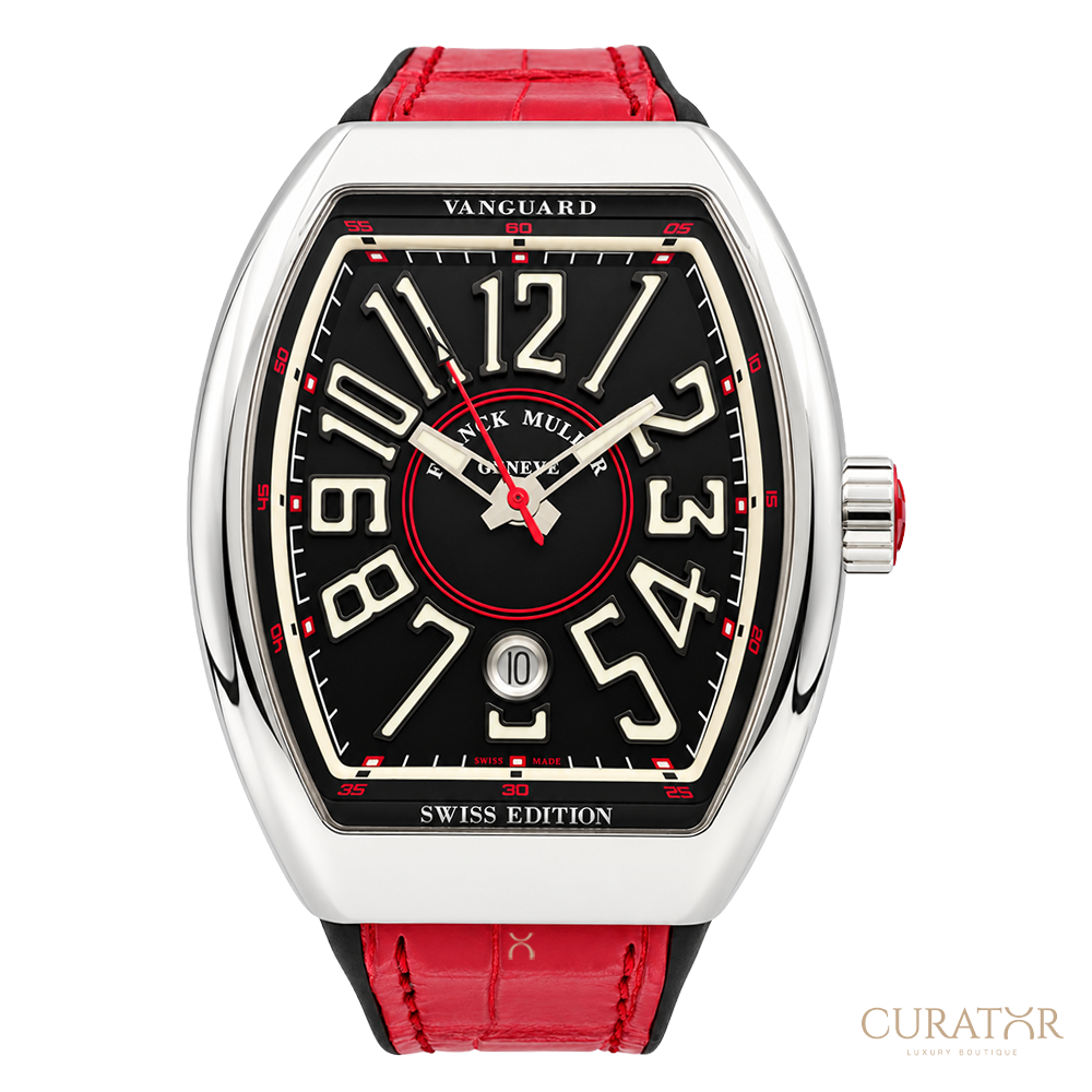 Franck Muller Vanguard Swiss Edition Stainless Steel Red Accents Date Watch