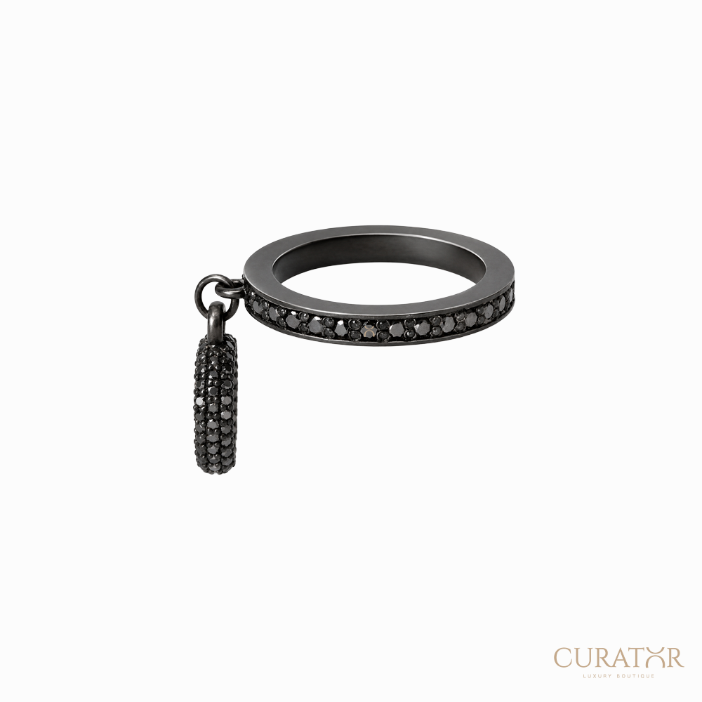 Anil Arjandas Jewels: Matte Black Oxidized Diamond Horseshoe Charm Ring