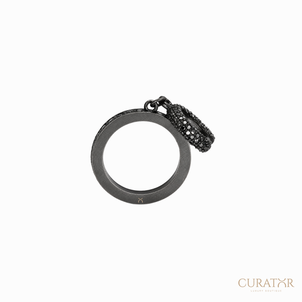 Anil Arjandas Jewels: Matte Black Oxidized Diamond Horseshoe Charm Ring