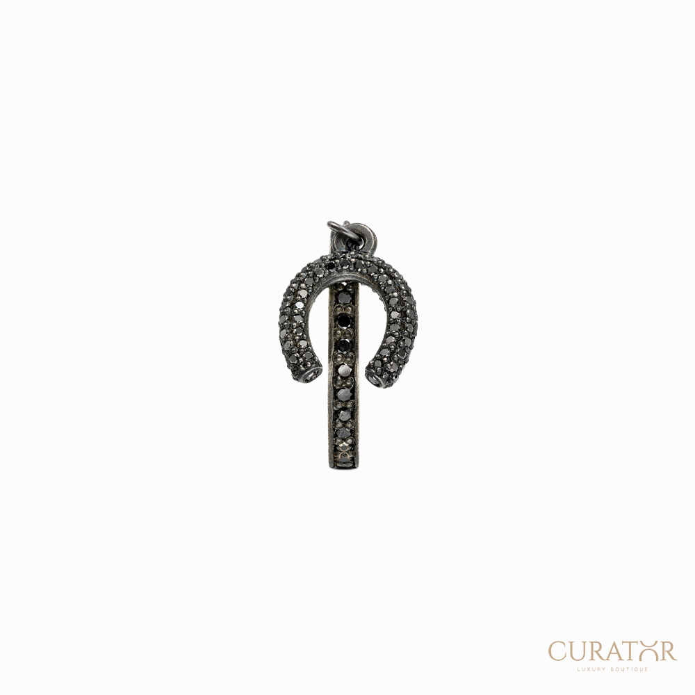 Anil Arjandas Jewels: Matte Black Oxidized Diamond Horseshoe Charm Ring