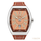 Franck Muller Vanguard Casablanca Stainless Steel Salmon Dial Brown Strap Watch