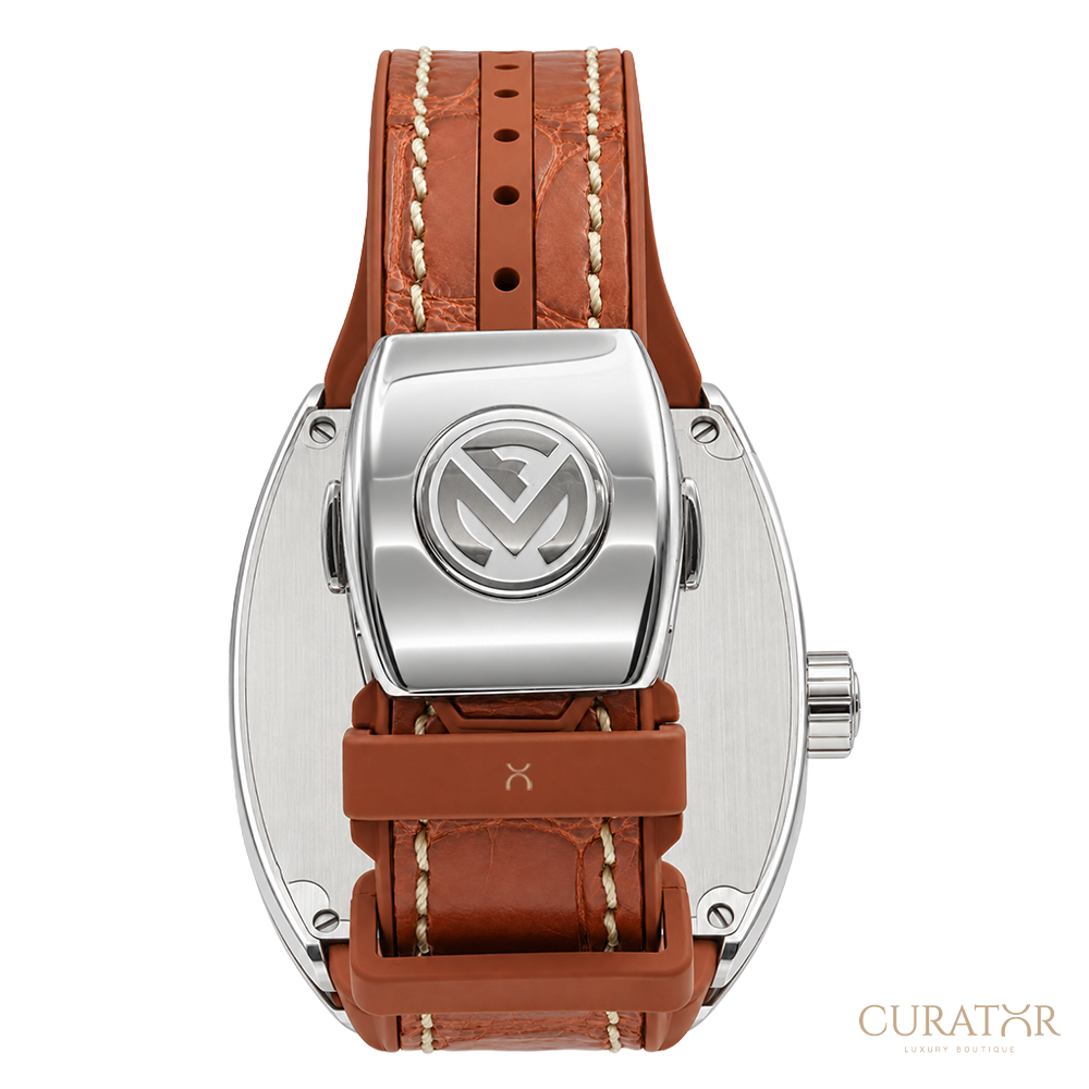 Franck Muller Vanguard Casablanca Stainless Steel Salmon Dial Brown Strap Watch