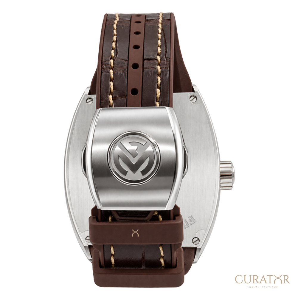 Franck Muller Vanguard Casablanca Stainless Steel Beige Dial Dark Brown Strap Watch