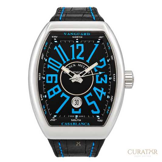Franck Muller Vanguard Casablanca Stainless Steel Black Dial Blue Accents Watch