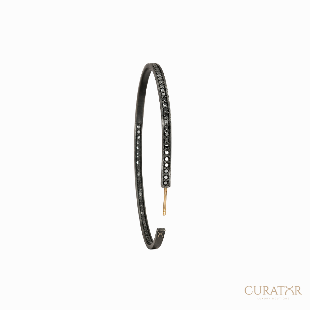 Anil Arjandas Jewels: Matte Black Oxidized Black Diamond Large Hoop Earrings