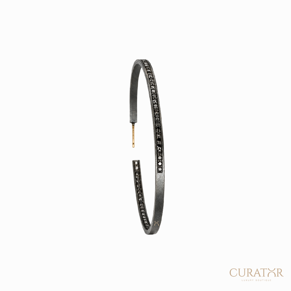 Anil Arjandas Jewels: Matte Black Oxidized Black Diamond Large Hoop Earrings