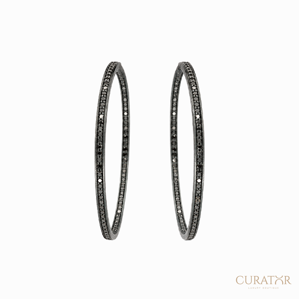Anil Arjandas Jewels: Matte Black Oxidized Black Diamond Large Hoop Earrings