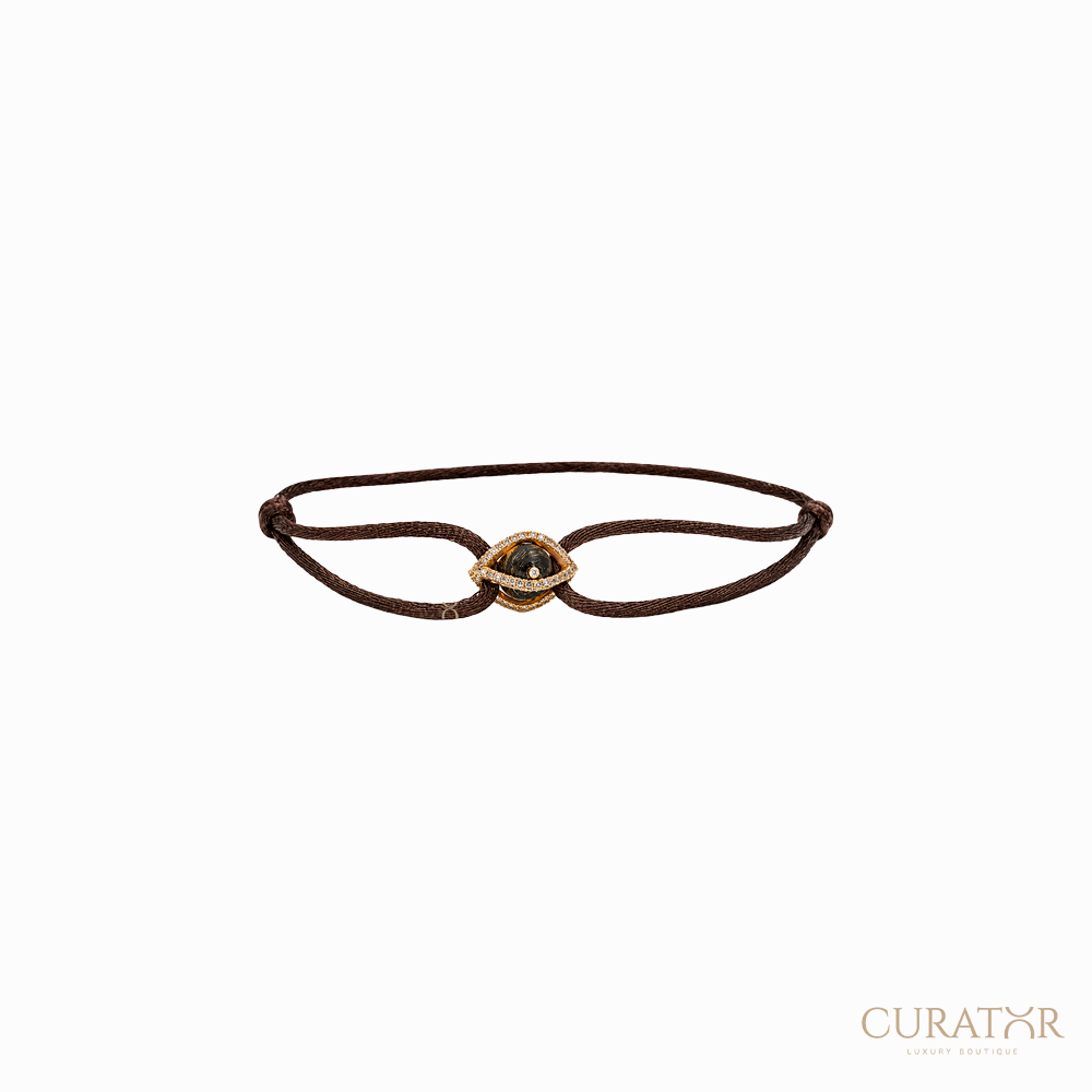 Anil Arjandas Jewels: Skeleton Pumped Evil Eye TPT Carbon & Brown Diamond Silk Cord Bracelet