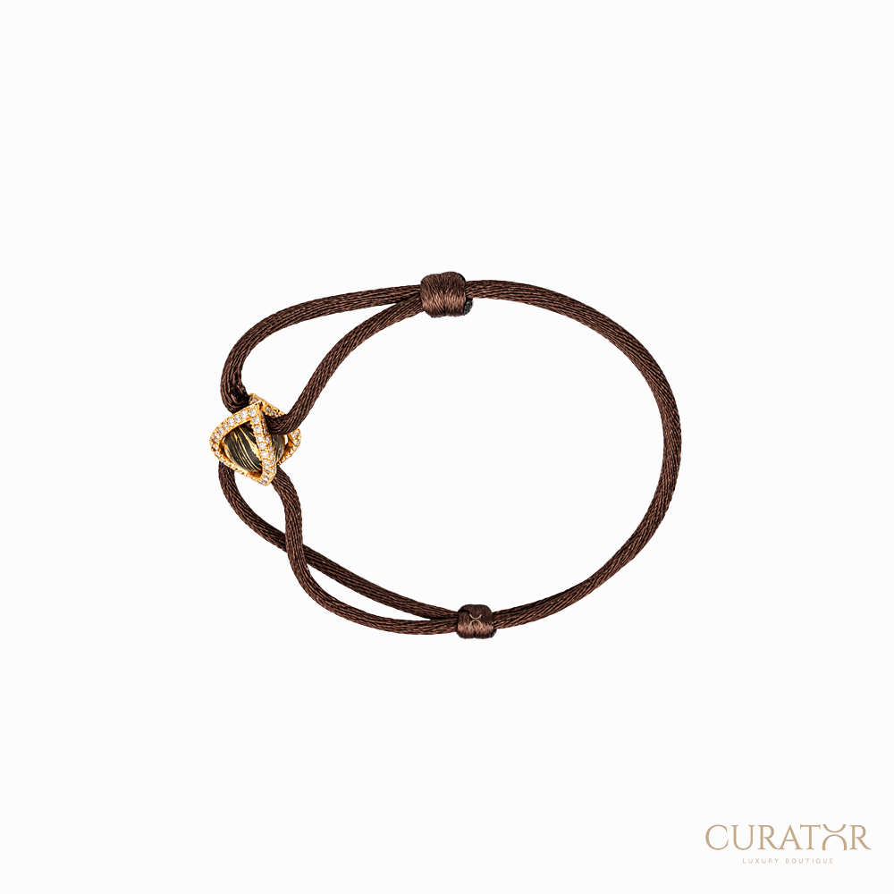 Anil Arjandas Jewels: Skeleton Pumped Evil Eye TPT Carbon & Brown Diamond Silk Cord Bracelet