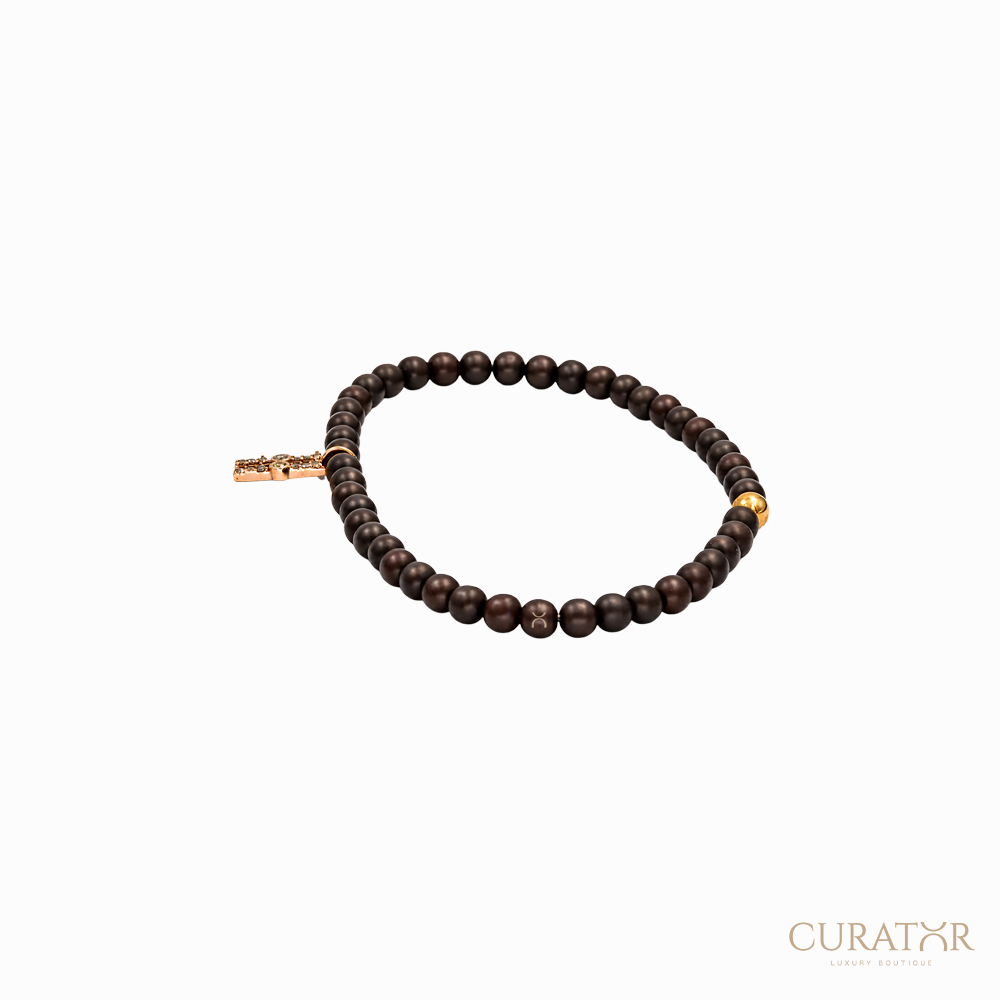 Anil Arjandas Jewels: Matte Brown Ceramic Beaded 11:11 Charm Bracelet