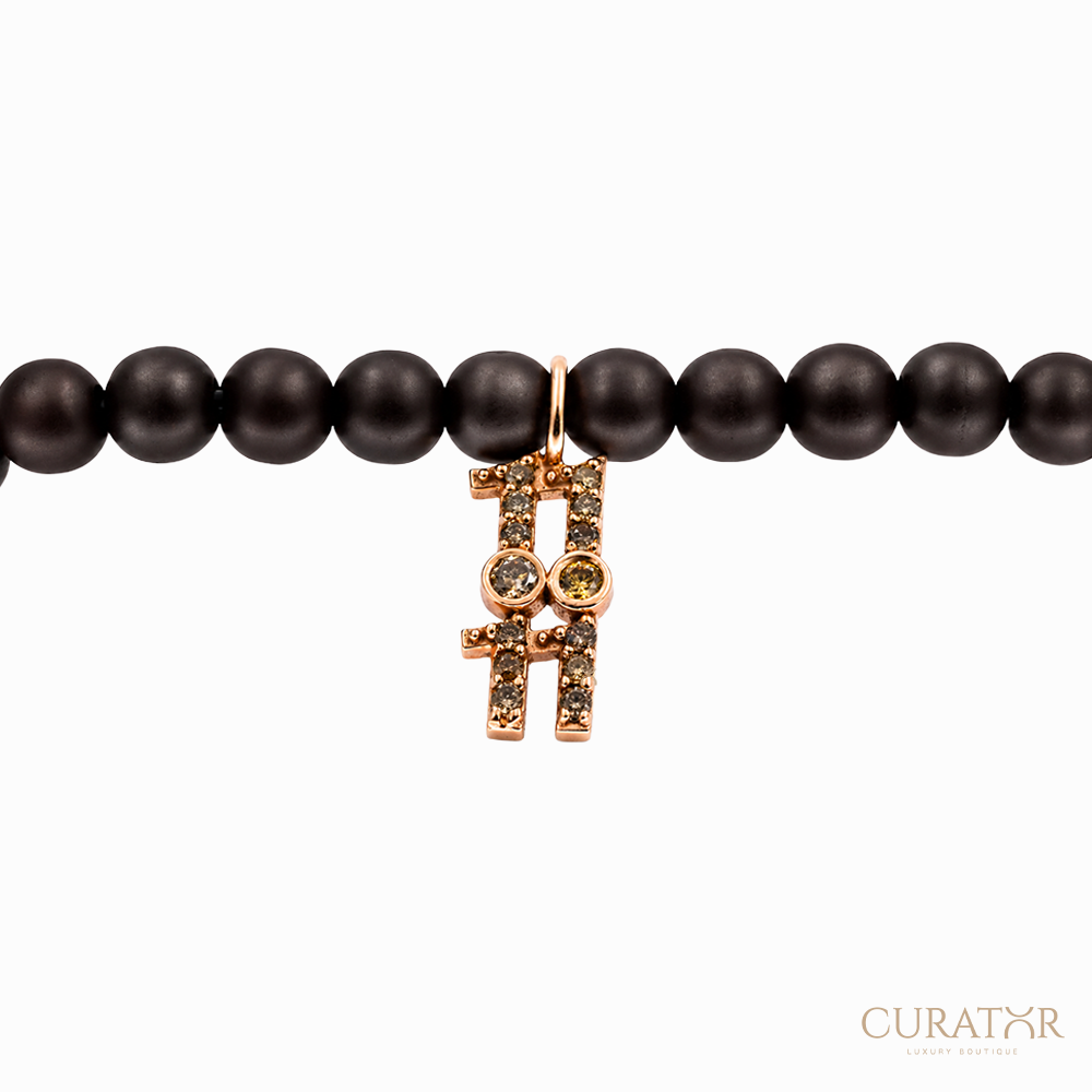 Anil Arjandas Jewels: Matte Brown Ceramic Beaded 11:11 Charm Bracelet
