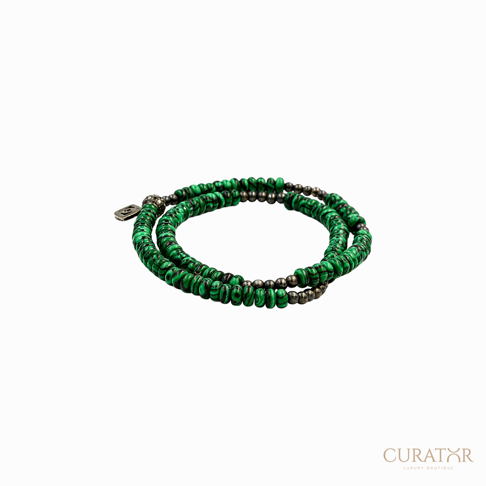 Anil Arjandas Jewels: Malachite Evil Eye Black Silver Double-Tour Beaded Bracelet