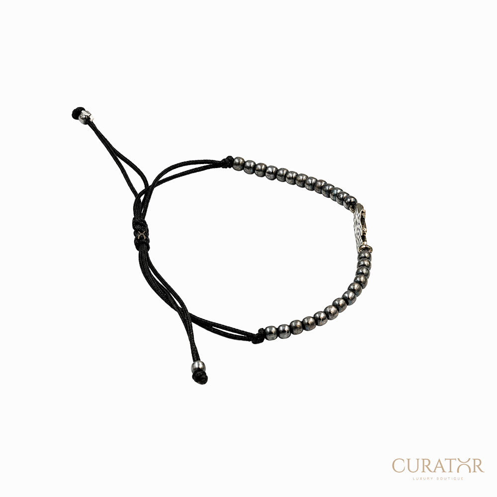 Anil Arjandas Jewels: Hamsa Black Silver Beaded Drawstring Bracelet