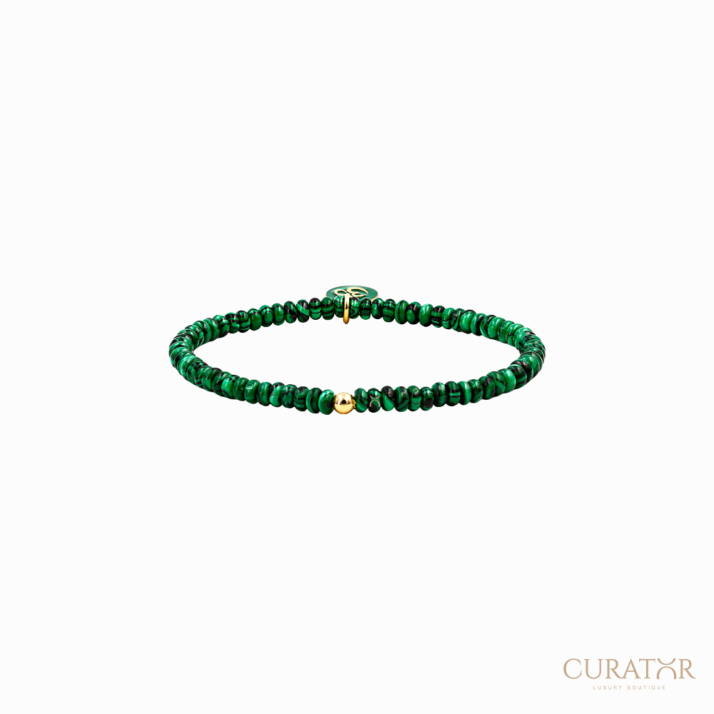 Anil Arjandas Jewels: Disc Malachite & Gold Om Charm Stretch Bracelet