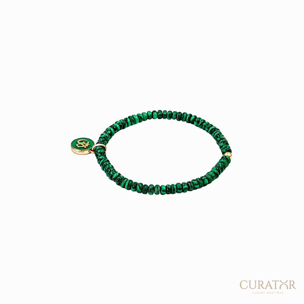 Anil Arjandas Jewels: Disc Malachite & Gold Om Charm Stretch Bracelet