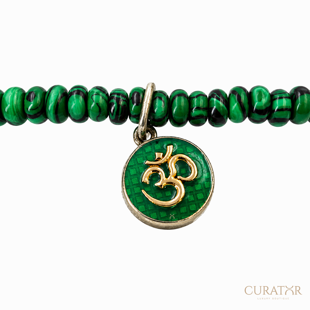 Anil Arjandas Jewels: Disc Malachite & Gold Om Charm Stretch Bracelet