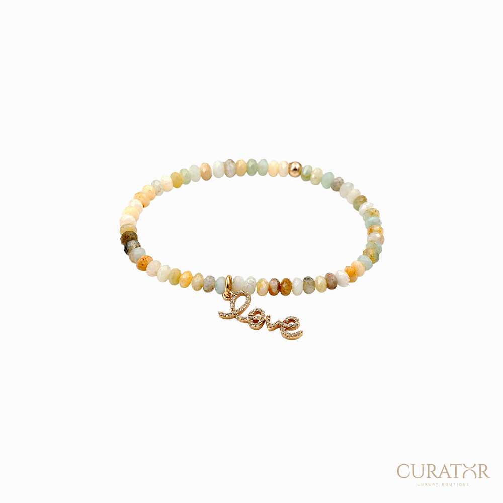 Anil Arjandas Jewels: Faceted Multi-Color Gemstone & Diamond "Love" Script Charm Bracelet