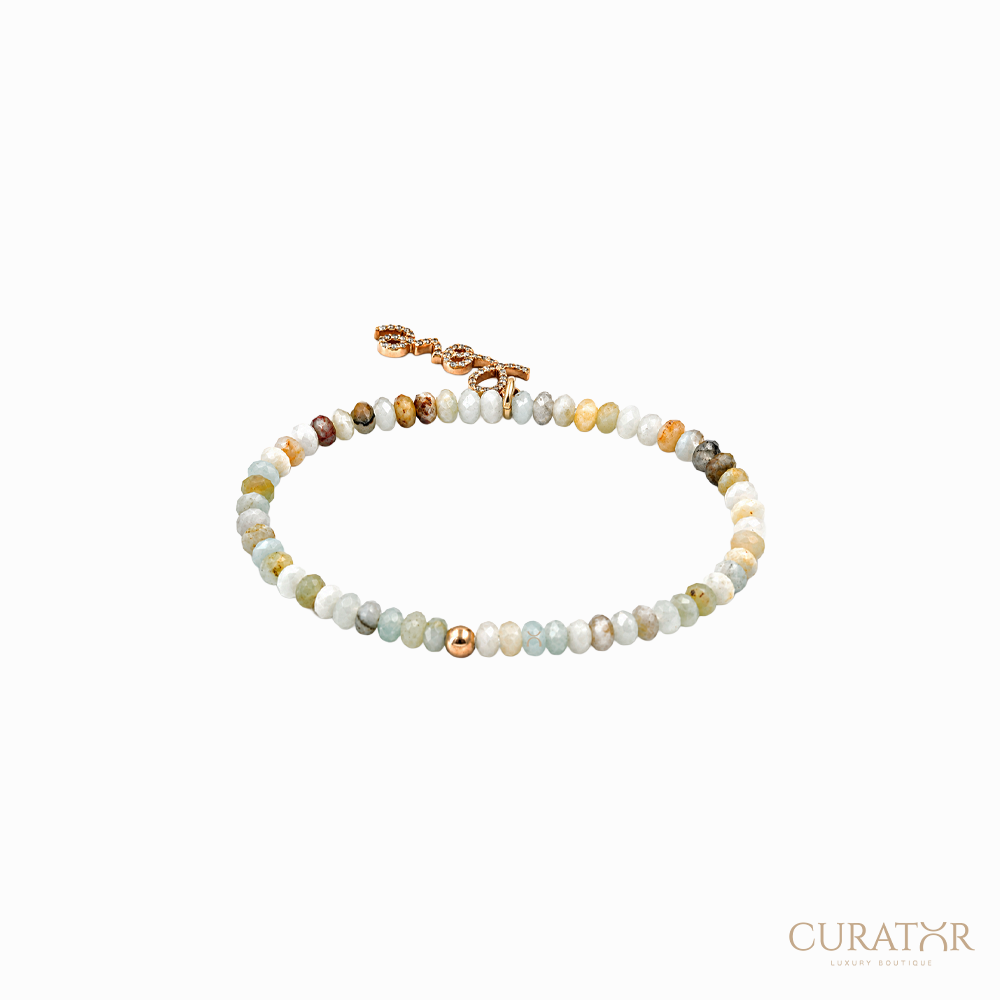 Anil Arjandas Jewels: Faceted Multi-Color Gemstone & Diamond "Love" Script Charm Bracelet