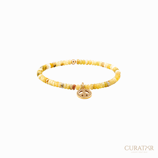 Anil Arjandas Jewels: Yellow Opal & Diamond Peace Sign Charm Stretch Bracelet