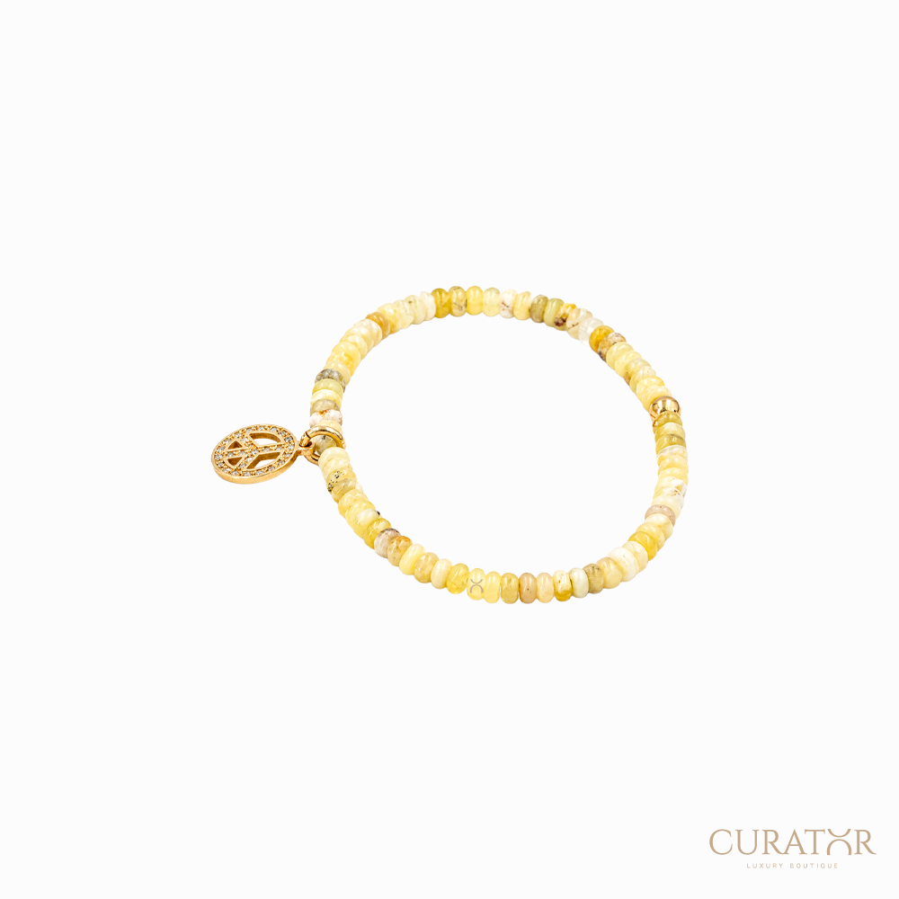 Anil Arjandas Jewels: Yellow Opal & Diamond Peace Sign Charm Stretch Bracelet
