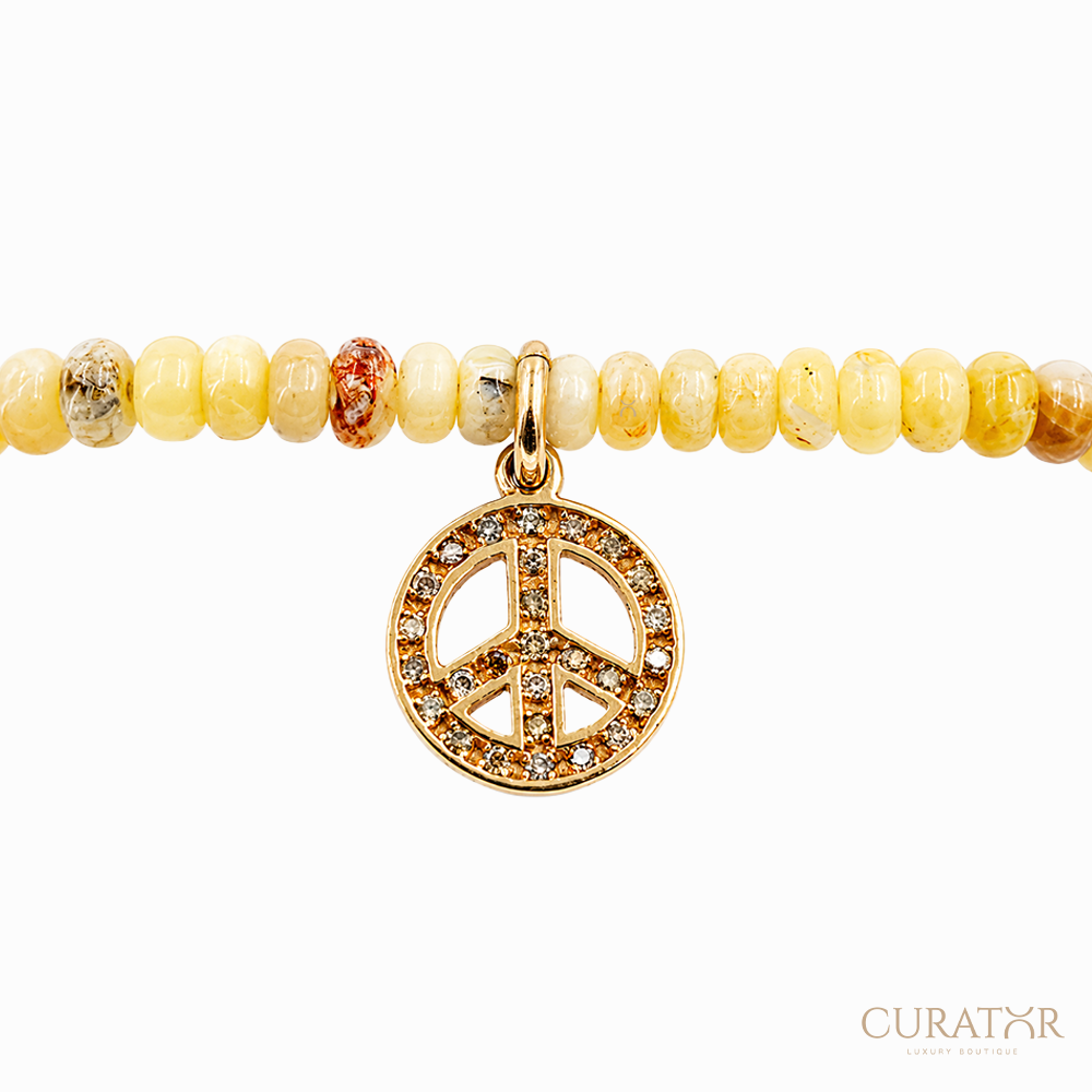 Anil Arjandas Jewels: Yellow Opal & Diamond Peace Sign Charm Stretch Bracelet