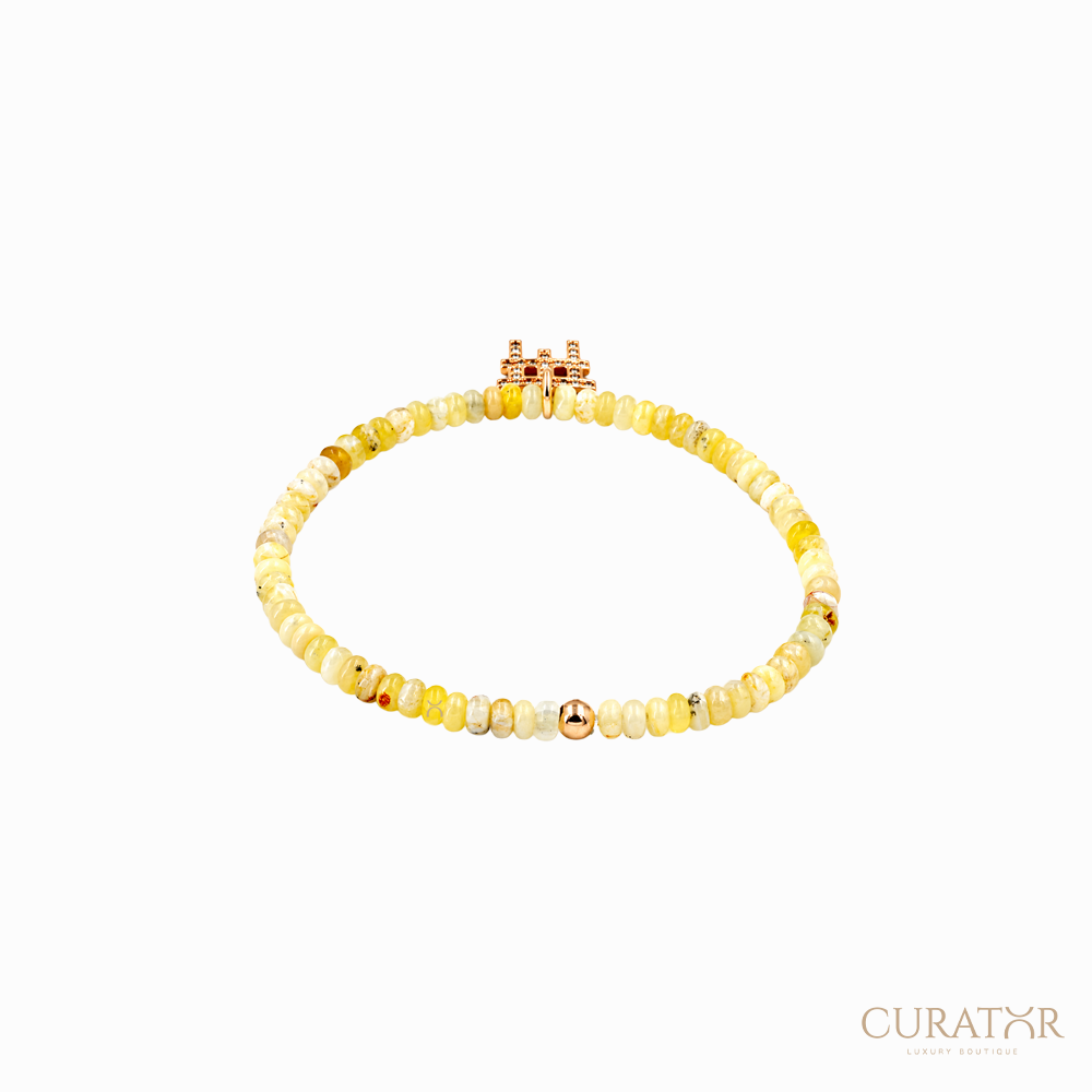 Anil Arjandas Jewels: Yellow Opal & Diamond Insignia Charm Stretch Bracelet