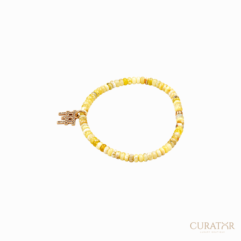 Anil Arjandas Jewels: Yellow Opal & Diamond Insignia Charm Stretch Bracelet