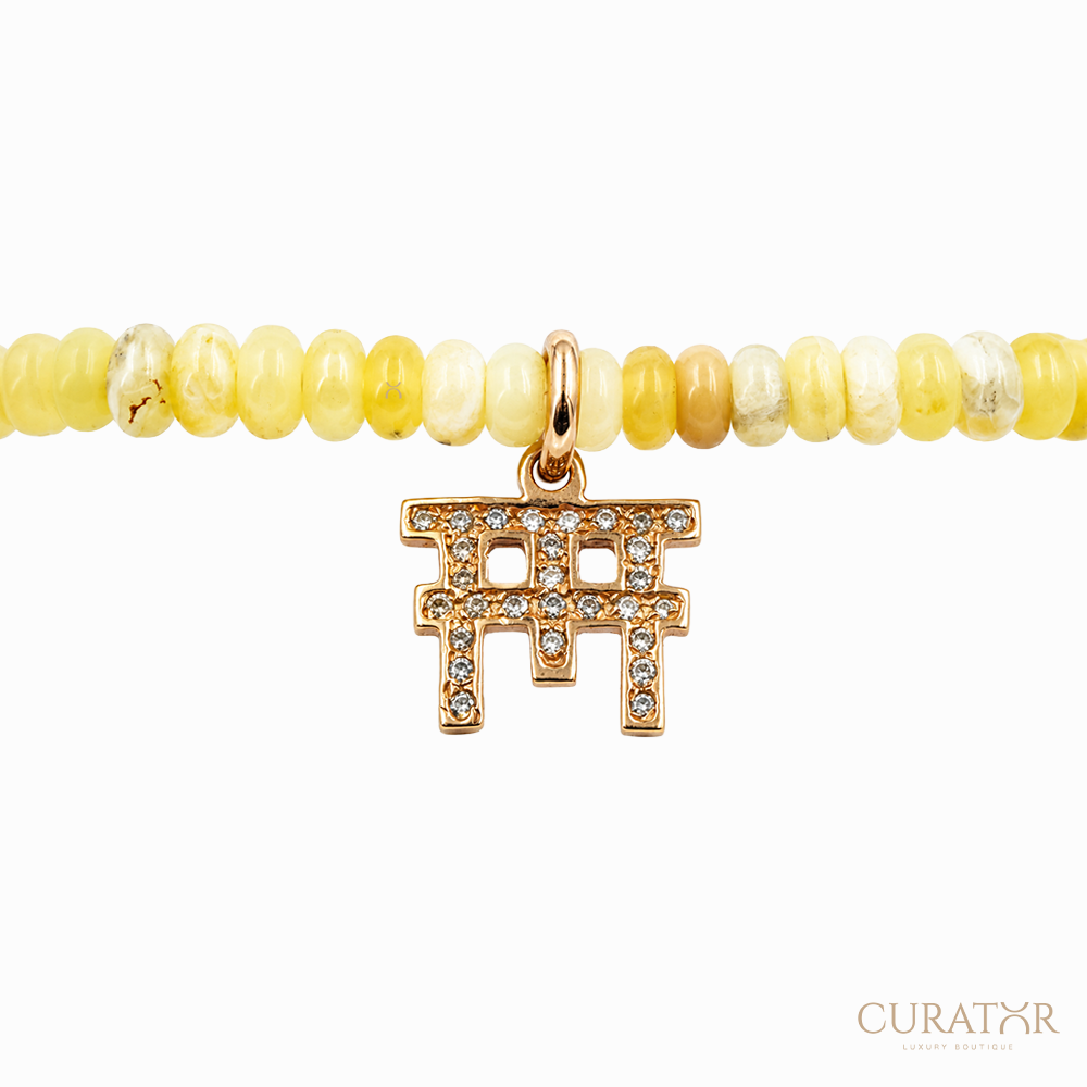 Anil Arjandas Jewels: Yellow Opal & Diamond Insignia Charm Stretch Bracelet